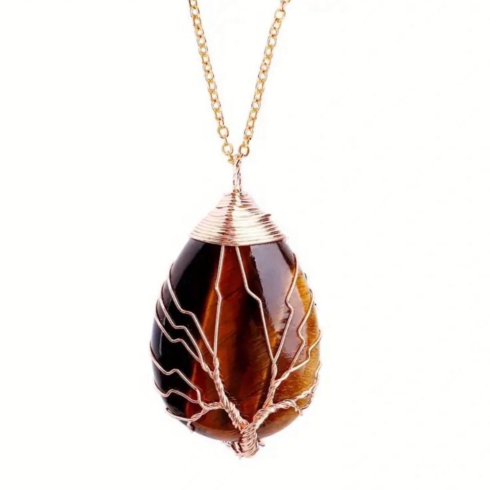 Elegant Tigers Eye Tree of Life Pendant